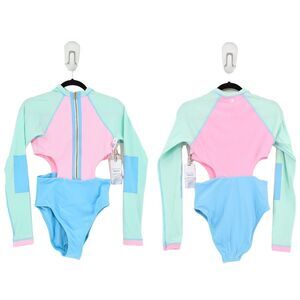 Love Shack Fancy x Hurley Women M Max Colorblock Zip Cutout One Piece Swimsuit